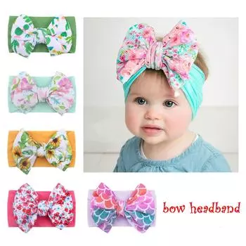 Sagit 1 шт., повязка на голову с бантом и принтом для новорожденных девочек, эластичная повязка для волос, головной убор