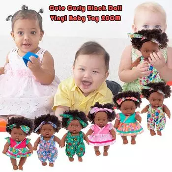 Sagit Black Black Baby Симпатичная кудрявая черная виниловая детская игрушка 20 см One Size