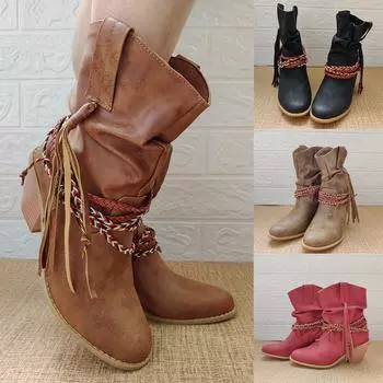 Sagit Модные цветные винтажные женские ботинки без шнуровки с круглым носком на квадратном каблуке 35 чёрный