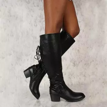 Sagit Ретро женские однотонные ботинки на квадратном каблуке со шнуровкой и средней трубкой, туфли с круглым носком 37 чёрный