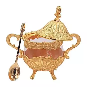 Сахарница с крышкой и ложкой, металл и стекло, контейнер для кусков сахара и пудры, контейнер для специй и приправ, солонка