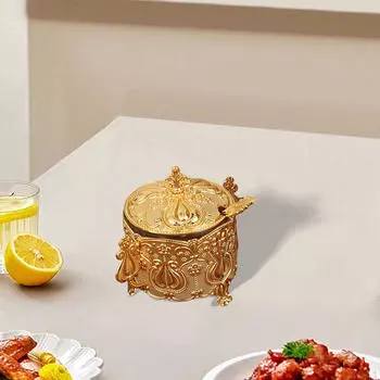 Сахарница в европейском стиле, солонка с крышкой и ложкой, банка для хранения на столешнице, горшок для приправ золотой