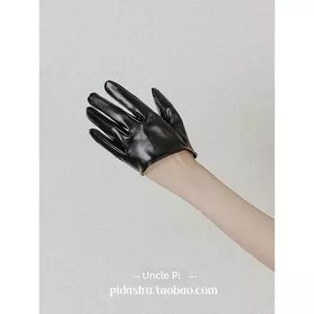 Saibo Steampunk Dark PU Leather Gloves Cosplay Accessories Subculture Gyaru Half Palm Gloves Black One size