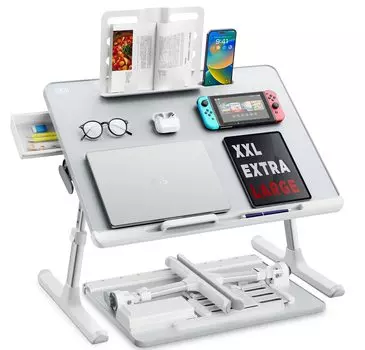 SAIJI складной мини-столик для ноутбука, устойчивый, низкая кровать, ноутбук, большая емкость, верхняя высота, включает в себя книжную поверхность из ПВХ, 40 кг, компьютер для самостоятельного проживания серый