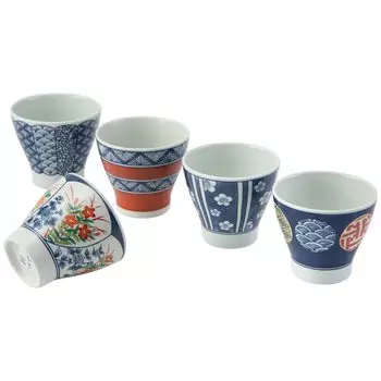 Saikai Pottery Hasami Ware Tea Cup 250ml 5 Piece Set Dyed Nishiki Pattern Made in Japan 20636 (Saikaitoki) Approx.