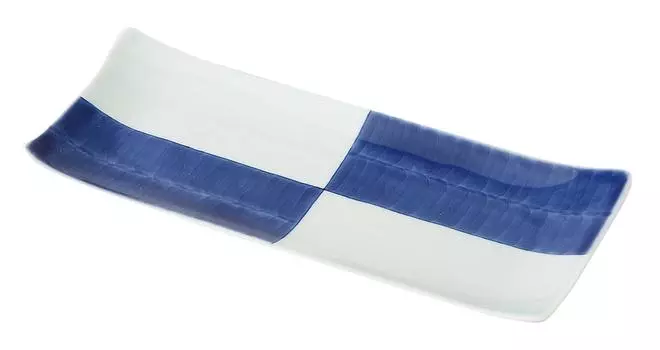 Saikaitoki Hasami Ware Long Square Plate Checkered Pattern 27cm 73432