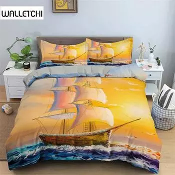 Sail Duvet Cover Set Sailboat Pattern Bedding Set 3D Printed Comforter Covers Single Double King Bedclothes For Bedroom 2/3 PCS 135x200cm 2pcs