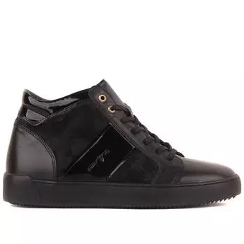 Sail Lakers - Черная кожа, Черная лакированная кожа, Мужские ботинки с камуфляжным принтом