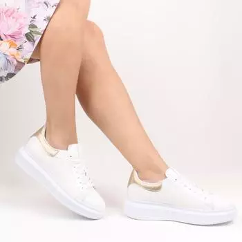 Sail Lakers - Кожаная женская повседневная обувь белого, золотого цвета на высокой подошве