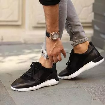 Sail Lakers - Мужские черные кожаные замшевые кроссовки на шнуровке