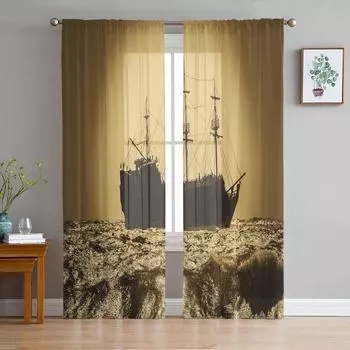 Sailing Boat Window Treatment Tulle Modern Sheer Curtains for Kitchen Living Room the Bedroom Curtains Decoration W135 x H114cm