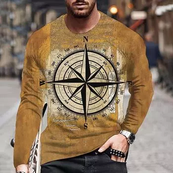 Футболка мужская с круглым вырезом и принтом Sailing Guide на осень, повседневная, с длинным рукавом, свободного покроя, в стиле ретро, модный мужской пуловер S