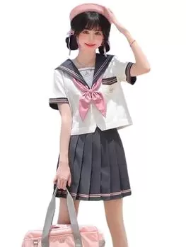 Sailor Halloween Open Длинный Короткий Бант Плиссированный Аутентичный 2 Старшая Школа Культура Школьный Выпускной Комплект Короткий Рукав [YAISHN] Униформа, Косплей,