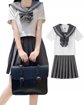 Sailor JK верхняя и нижняя длинная короткая школьная татуировка наклейка [GRHONC] Униформа, Серый, Униформа, Косплей, Комплект, Рукав, Рукав, Девушки, Хэллоуин, (шорты