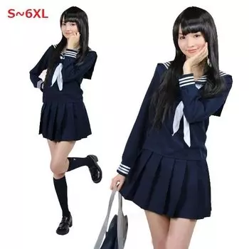 Sailor Uniform Cosplay Long Sleeve Navy 9 Size Uniform Men Large Size JK High School Girls Costume Halloween XXXXL [Cosplayaholic] (Navy White, 4XL)