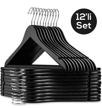 Saint Belisama 12 Pieces Wooden Look A Quality Plastic Clothes Hangers Black