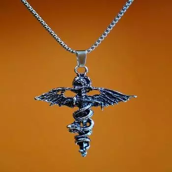 Saint Belisama Angel Telli антикварное посеребренное мужское ожерелье с мечом, летучей мышью и змеей