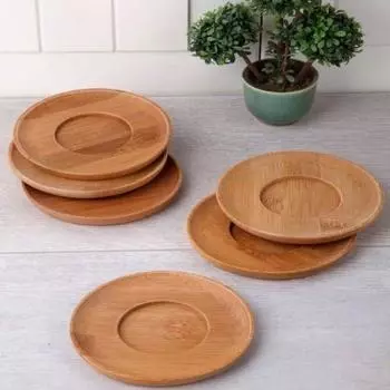 Saint Belisama Бамбуковая чашка для чая с дном - Бамбуковая чайная тарелка - Подставка 6 подставок для чая ДЕРЕВО