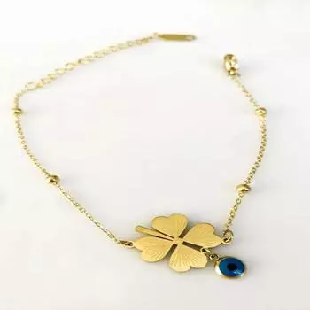 Saint Belisama Модный стальной золотой браслет с клевером от сглаза