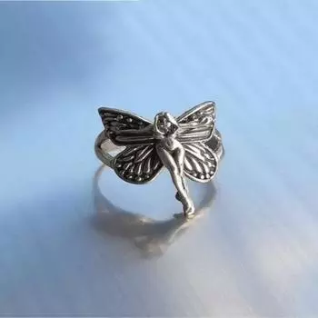 Saint Belisama Telli Антикварное посеребренное женское регулируемое кольцо с крыльями ангела