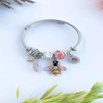 Saint Belisama Устойчивый к потускнению браслет из стали с подвеской в виде белой пчелы