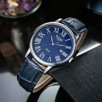 Saint Scott ST7106L настоящие мужские наручные часы с датой в офисе, кожаные часы, подарочная сумка для покупок в подарок