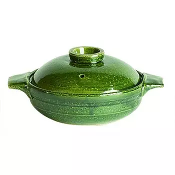 Saji Pottery Banko Ware Earthen Pot Single Person Size 6 700ml Oribe Glaze Made in Japan Green 21-94 зелёный