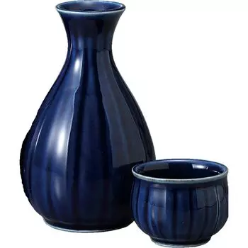 Sake Cup Set Sake Kuri Ochoko Set Diameter 7 x Height 140ml Lazuli Chrysanthemum Type 1 Sake Kuri Set Pottery Mino Ware Hot Sake Hot Sake Bottle Cold