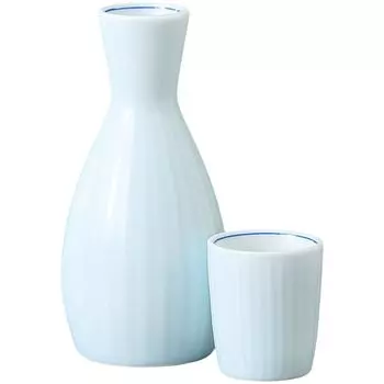 Sake Cup Set Sake Kuri Ochoko Set Diameter x Height 16cm 300ml Blue and White Porcelain Jugusa Carving Large Sake Kuri Set Pottery Mino Ware Hot Sake