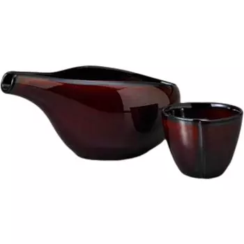 Sake Cup Set Tokkuri Ochoko Set Diameter 17 x 9 x Height 250ml Urushi Brown Lotus Type Cold Sake Cup Pottery Mino Ware Cold Sake Sake Ale-net 8.3cm