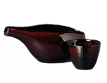 Sake Cup Set Tokkuri Ochoko Set Diameter 17 x Diameter 220ml Urushi Brown Lotus Type Cold Sake Cup Set Pottery Mino Ware Cold Sake Sake Ale-net 9.5cm
