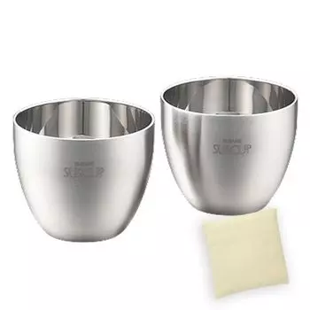 Sake Cup Stainless Double Hairline Sakura Made in Japan J-kitchens-SimpleBag Set, 18/8 Steel, Wall, Finish, Design, Pair, 58ml,