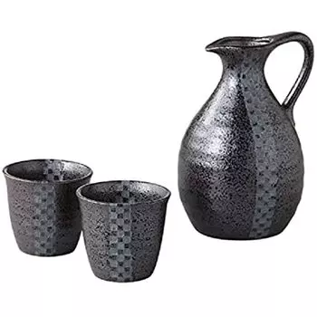 Sake Cup Stylish Sake Bottle Ochoko Set Mino Ware Cold Sake Tokkuri Sake Hand Sake Bottle with Handle Made in Japan Black Black Sake Sake Sake Cup
