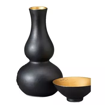 Sake Set Sake Kuri Ochoko Set Diameter 7 x Height 14cm 160ml Black Glaze Mouth Small Sake Kuri Set Pottery Mino Ware Hot Sake Hot Bottle Cold Sake