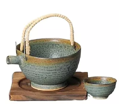 Sake Set Tokkuri Ochoko Set 360ml Oribe Iraho Cold Sake Set Pottery Mino Ware Cold Sake Sake Ale-net Single-mouth