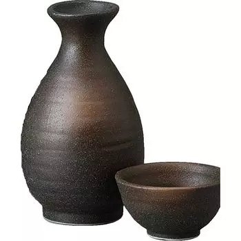 Sake Utensil Set Sake Kuri Ochoko Set Diameter x Height 280ml Black Rust 2 Sake Kuri Set Pottery Mino Ware Hot Sake Hot Sake Bottle Cold Sake Sake