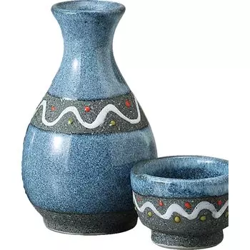 Sake Utensil Set Tokkuri Ochoko Set Diameter x Height 340ml Blue Glaze Wave 2 Tokkuri Set Pottery Mino Ware Hot Sake Hot Bottle Cold Sake Sake Ale-net
