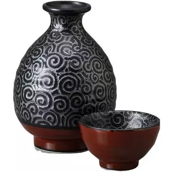 Sake Utensil Set Tokkuri Ochoko Set Diameter x Height 360ml Shumaki Tenmoku Arabesque Tokkuri Set Pottery Mino Ware Hot Sake Hot Bottle Cold Sake Sake