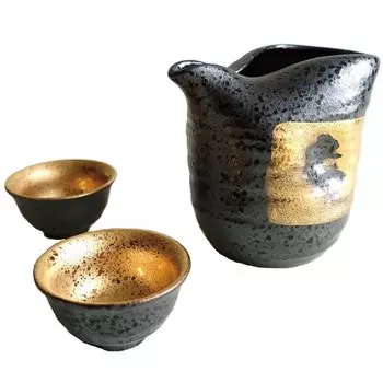 Sake Utensil Stylish Tokkuri Ochoko Set Cold Sake Tokkuri Sake Cups Mino Ware Black Black Gold Gold Made in Japan Sake Cup Sake Cup 2.2