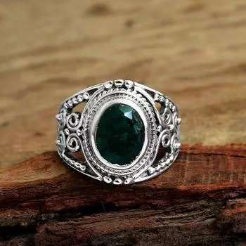 Сакота Майн Изумрудное кольцо Ювелирные изделия ручной работы из стерлингового серебра 925 пробы Твердое кольцо 5 зелёный