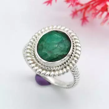 Sakota Mine Emerald Заявление Кольцо Стерлингового Серебра 925 Женщин Ювелирные Изделия Для Подарка 6 серебряный