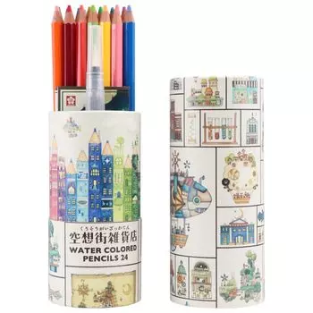 Сакура акварель 24 Фэнтези Таун Общая картина Фэнтези Таун, нарисованная акварельными мелками Cray-Pas, цвета, Магазин, Книга, кисть, EPY24KE-C