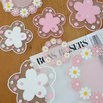 Sakura Coaster Cherry Blossom Student Cup Coaster Heat Insulation C Hangable Mug Coaster Anti-skid Table Mat Kitchen Accessories