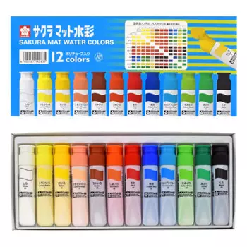 Sakura Crepas Paint матовая акварельная краска Polytube 12 цветов набор MW12PR