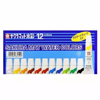 Sakura Crepas Paint матовая акварельная ламинированная туба 12 цветов набор EMW12