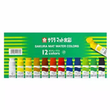 Sakura Crepas Paint Matte Watercolor Polytube 12 Color Set MW12PE