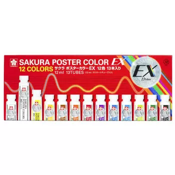 Sakura Crepas Paint Poster Color EX 12 цветов 13 штук (2 белых) ПЕВ13