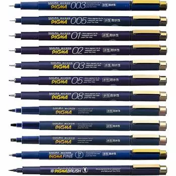 Sakura Crepas Pigma Black 12 видов набор 003 005 01 02 03 05 08 1 2 3 F BR