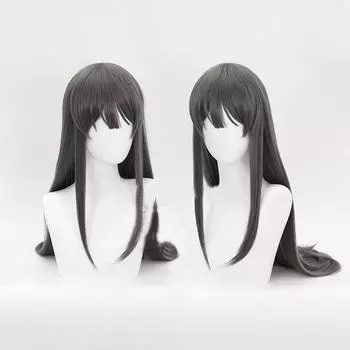 Сакурадзима Май Косплей Парики Головные уборы Мошенник не мечтает о кролике для девочек Сенпай Синтетические волосы Длинные прямые серые волосы Парик One Size&Sakurajima Mai