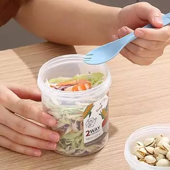 Салатная чашка с вилкой, держатель для заправки салата, переносной контейнер для салата, набор стаканов, не содержащий бисфенол-А, двухслойная конструкция, уплотнительные кольца, легко заполняемая, чистая банка для фруктов M красный